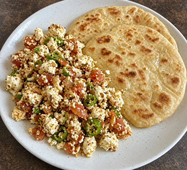 Paneer bhurji with tawa paranthas from Pind Di Roti, Toronto